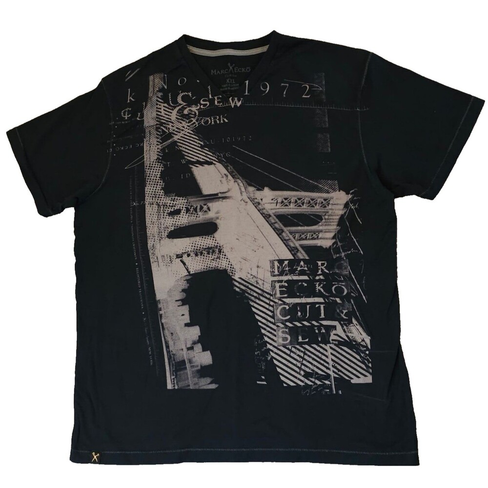 MARC ECKO Cut and Sew XXL Men's T Shirt Black Stitch Detail New York Bridge